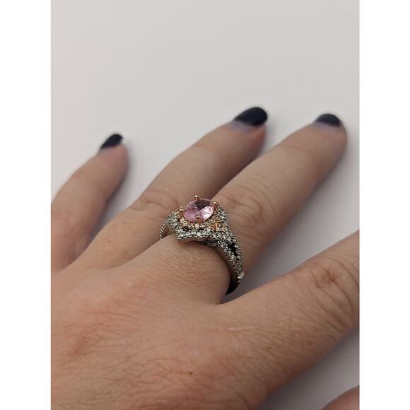 Pink Princess Crystal Ring Glam Sparkly Cubic Zirconia Elegant Fashion Jewelry - Picture 4 of 4
